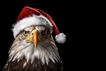 happy eagle celebrating christmas on a black background