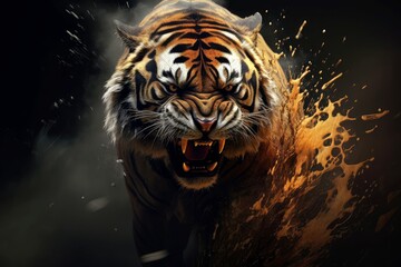 Abstract tiger with complex motion and hazy color