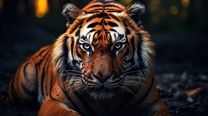 Fototapeta premium Portrait wild tiger in nature blurred background. AI generated image