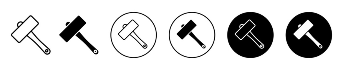 Wooden mallet hammer icon. carpentry work tool symbol set. wood mallet hammer vector sign logo. Wooden carpenter mallet hammer icon - obrazy, fototapety, plakaty