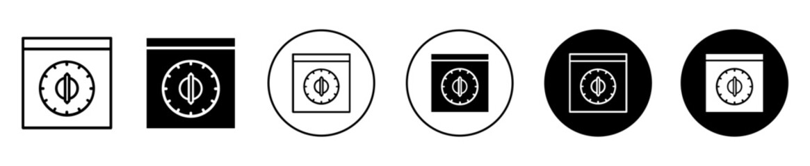 Kitchen oven knob timer icon. household oven or microwave regulator knob with timer symbol set. Thermostat dial controller know with timer line logo. 
