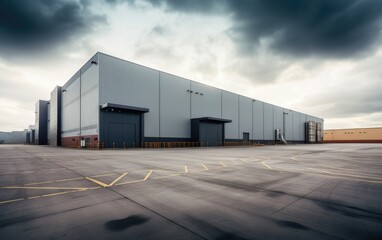 Modern logistics warehouse building structure - obrazy, fototapety, plakaty