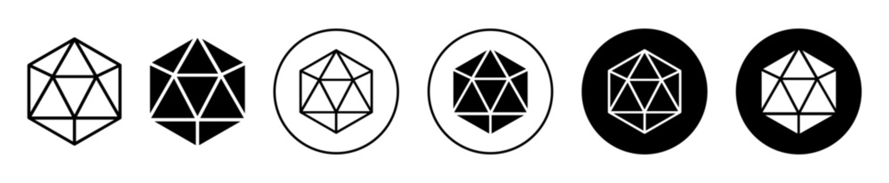 Icosahedron geometrical figure outline icon. triangular polygon or icosahedron octagon symbol set. Geometric octahedron cube vector line logo. Isometric icosahedral sign.