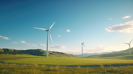 Obraz premium Wind turbines casting shadows over a green meadow