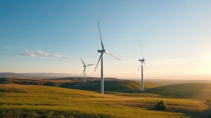 Obraz premium Wind turbines casting shadows over a green meadow