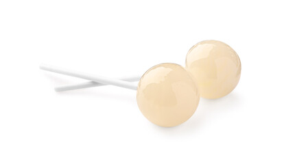 Two sweet colorful lollipops isolated on white