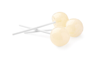 Many sweet colorful lollipops isolated on white
