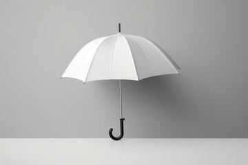 Minimalistic white umbrella opened in pouring rain. Generative AI