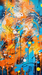 A vibrant and colorful abstract artwork with a combination of blue, yellow, and orange hues