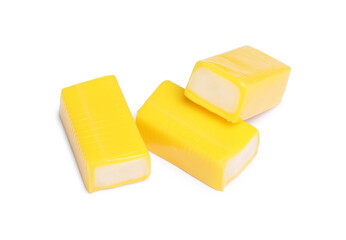 Tasty yellow bubble gums isolated on white