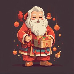Santa Claus holding a gift box in his hands.