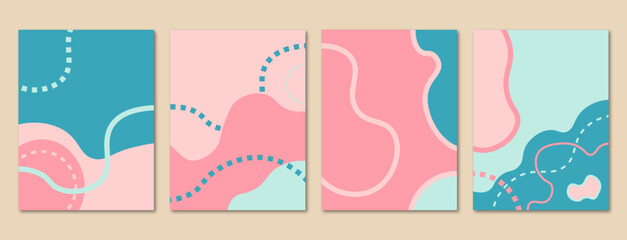 poster abstract art with minimal shapes in pink and blue pastel colors. for poster art design, magazine, book cover, cover artwork, background, wallpaper, and others.