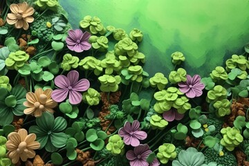 Lush fields of clover, vibrant and succulent St. Patrick's Day clovers brought to life using advanced techniques. Generative AI