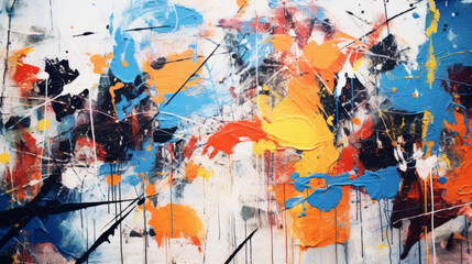 Obraz na płótnie Canvas A vibrant and colorful abstract artwork with a mix of blue, orange, and yellow hues