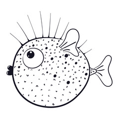Fish hedgehog. Hand drawn stock illustration made in vector.