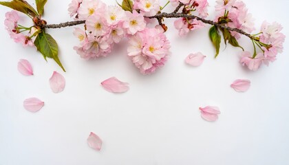 Soft pink cherry blossom petals on a white background