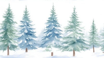 watercolor winter forest with snow