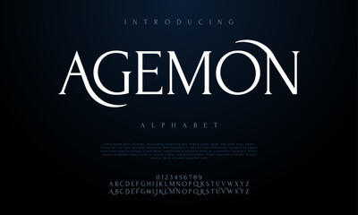 Agemon creative modern urban alphabet font. Digital abstract moslem, futuristic, fashion, sport, minimal technology typography. Simple numeric vector illustration