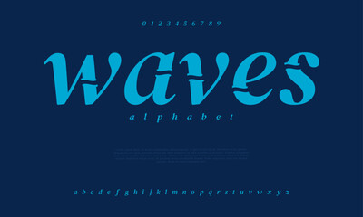 Waves creative modern urban alphabet font. Digital abstract moslem, futuristic, fashion, sport, minimal technology typography. Simple numeric vector illustration - obrazy, fototapety, plakaty