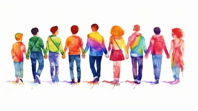 Rainbow watercolor illustration for pride. Generative AI. 