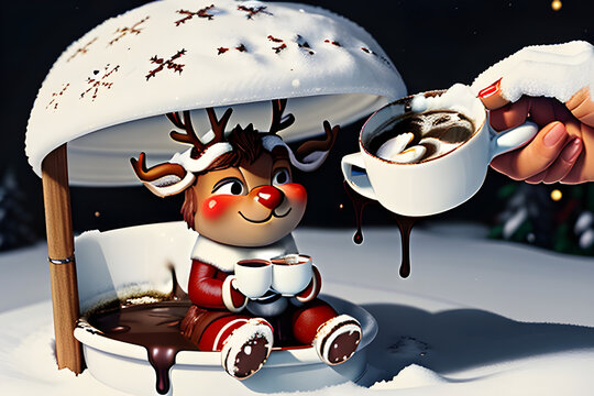 a rudolf drinks hot choco. Generative AI