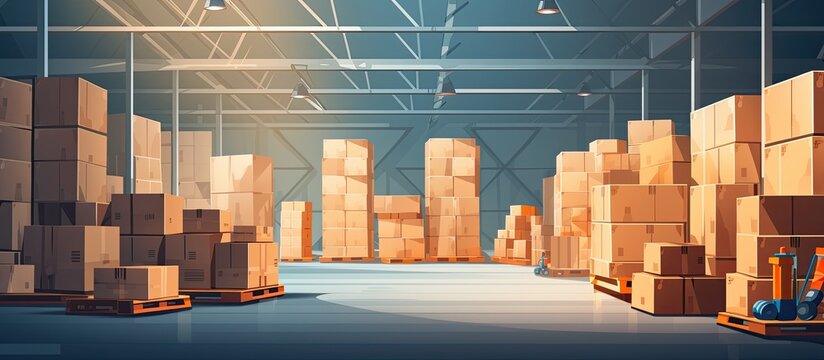Crowded industrial facility with tall shelves full of containers along with numerous boxes on a dock