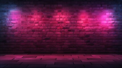 Digital illustration of brick wall with pink neon light. Generative AI - obrazy, fototapety, plakaty
