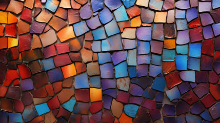 A detailed view of a colorful mosaic tile wall