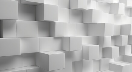 Abstract background with white blocks, square geometric shapes digital illustration. Generative AI