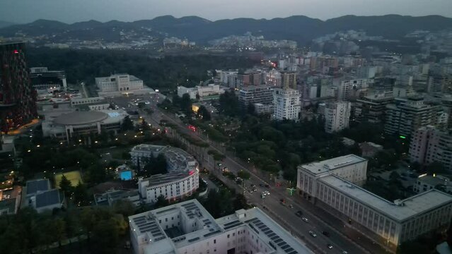 Tirana Albania center summer 12 September 2023 lots of teenagers walking on the pyramid of Tirana. It is a structure and former Enver Hoxha museum 