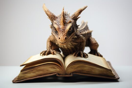 Magic dragon miniature on storybook, fantasy concept and fairy tales. Generative AI
