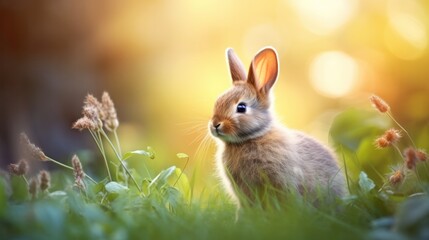 Fototapeta premium cute animal pet rabbit or bunny smiling and laughing isolated with copy space for easter background, rabbit, animal, pet, cute, fur, ear, mammal, background, celebration, generate by AI