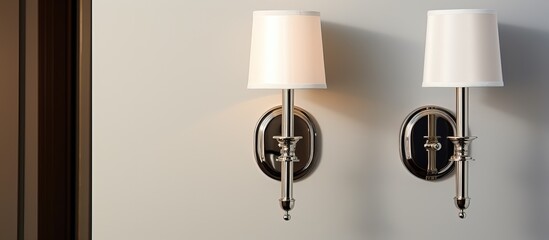 A chrome wall light with a white lamp shade made of linen