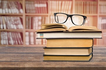 Book with opened old pages in library.