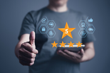 Satisfied Customer Giving Excellent Rating on Tablet