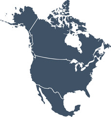 map of canada and the united states blue color