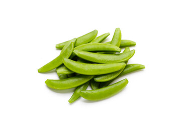 Fresh young green peas on white background.