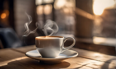 Cup of coffee  on wooden table