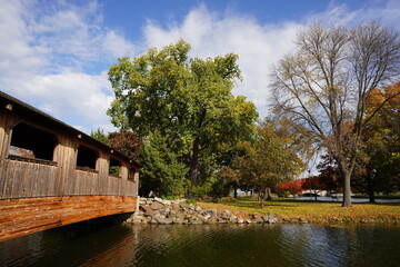 Fototapeta na wymiar Fall autumn season at Fond du Lac Lakeside Park. 