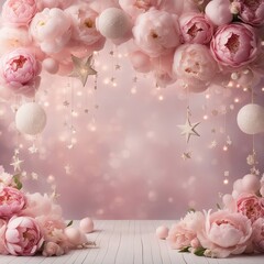 Peony Baby Digital Backdrop Photography Background Cake Smash Pastel Pink Backdrop Balloons Overlays Floral Baby Shoots Birthday Party Prop