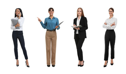 Obraz premium Collage with photos of beautiful secretaries on white background