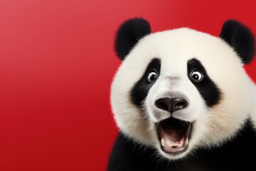 Fototapeta premium Funny surprised panda studio shot isolated bright color background