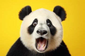 Funny surprised panda studio shot isolated bright color background