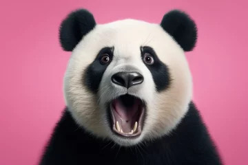 Poster Funny surprised panda studio shot isolated bright color background © Nijieimu