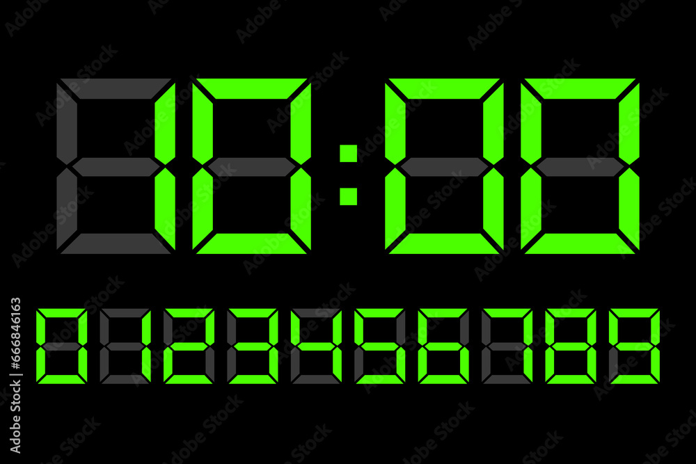 Wall mural digital clock number set. electronic figures. led digit set. vector illustration. eps 10.