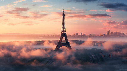 View from the top of the eiffel tower in the morning. - obrazy, fototapety, plakaty