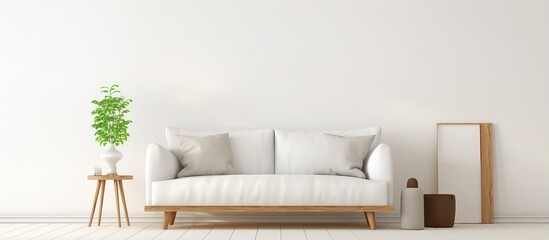 Scandinavian themed illustration of a white room with a sofa