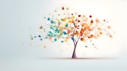Abstract colorful background, beautiful isolated tree illustration 