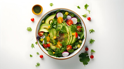 Overhead shot of a well-arranged salad, Salad Simplicity in Minimalist Aesthetics, Beautifully garnished salad