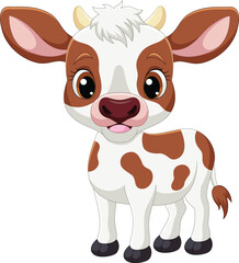 Cute little cow cartoon on white background